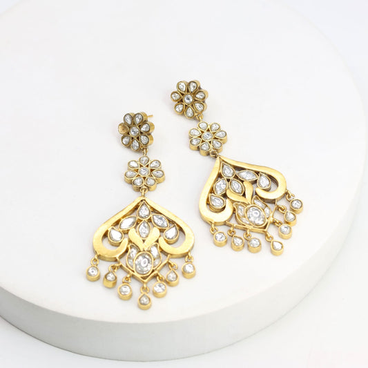 Sterling Silver Gold plated
Jadau Billore polki hanging earrings
For a formal look.