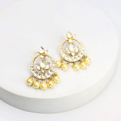 Sterling Silver Gold plated
Jadau polki with pearl
Mughal art earrings