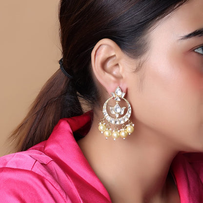 Sterling Silver Gold plated
Jadau polki with pearl
Mughal art earrings