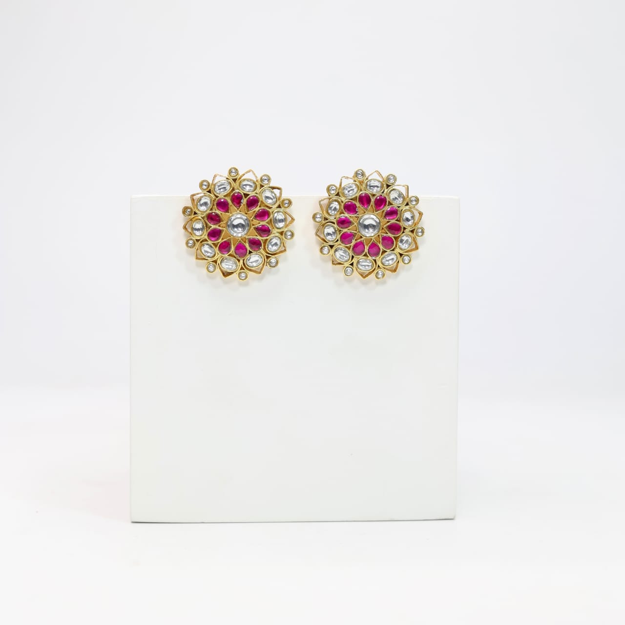 Studs/earrings in Sterling Silver Gold plating with Red Quartz and Jadau Polki big studs.