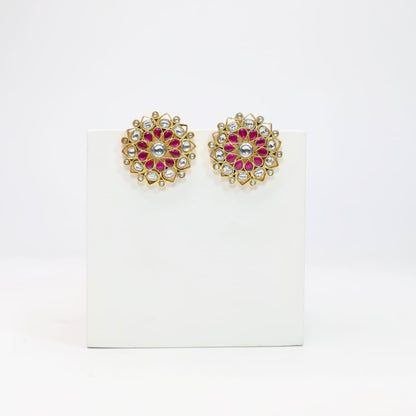 Studs/earrings in Sterling Silver Gold plating with Red Quartz and Jadau Polki big studs.