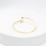Load image into Gallery viewer, Handcrafted sterling Silver bracelet with 1 micron gold plating in Swarovski pearl with Textured open stacking. 
Size- Adjustable
