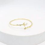 Load image into Gallery viewer, Handcrafted sterling Silver bracelet with 1 micron gold plating in Swarovski pearl with Textured open stacking. 
Size- Adjustable
