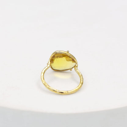 Yellow faceted quartz set in sterling Silver with 1 micron Gold plating, made to size.