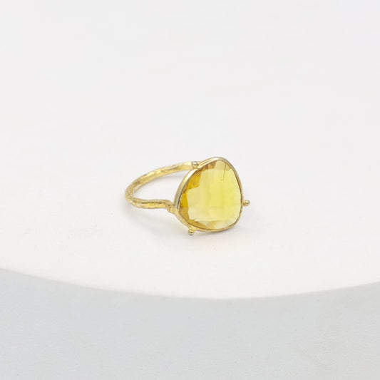 Yellow faceted quartz set in sterling Silver with 1 micron Gold plating, made to size.