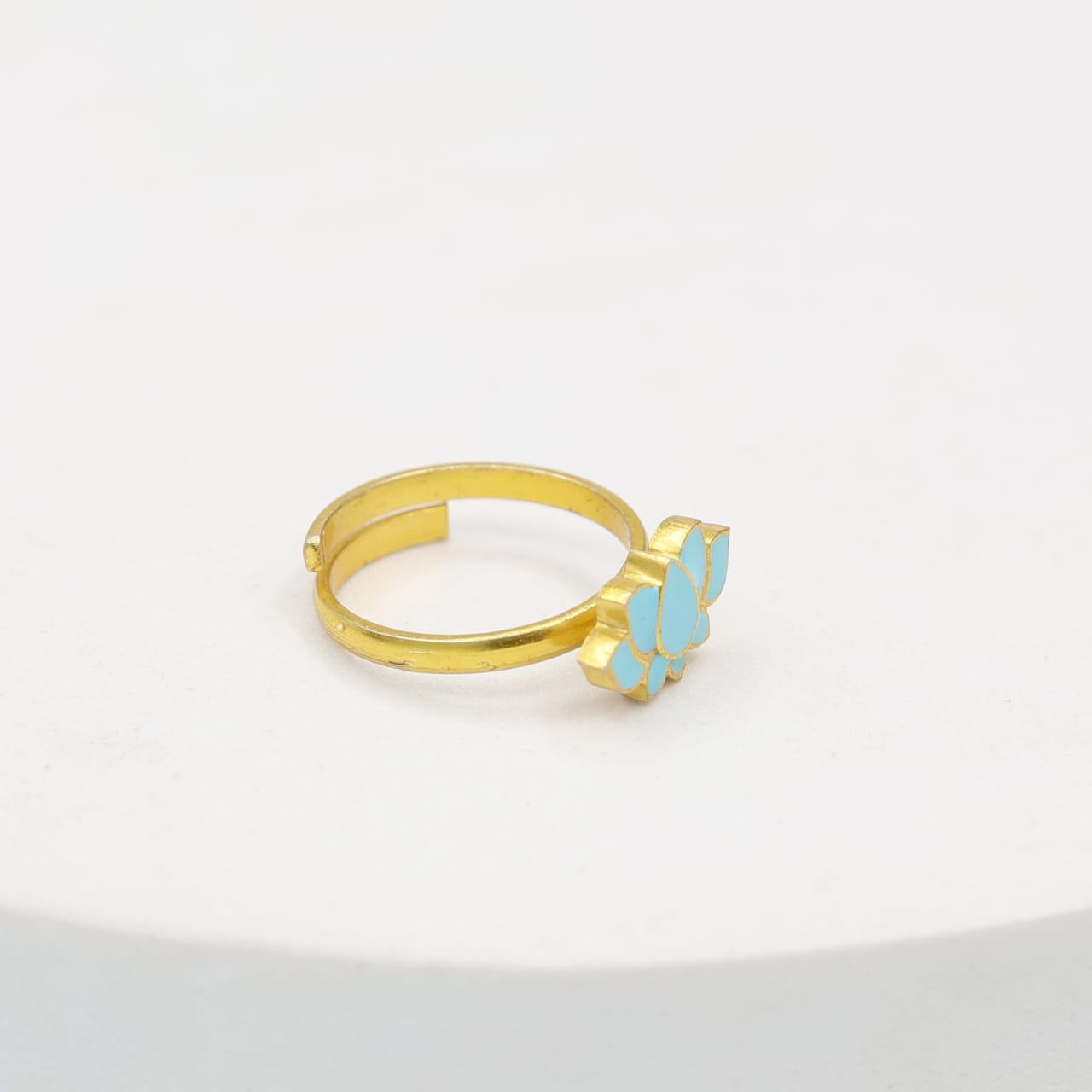 Enamelled lotus ring, set in sterling Silver with 1 micron Gold plating, made to size.