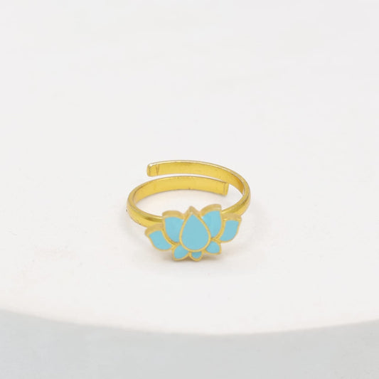 Enamelled lotus ring, set in sterling Silver with 1 micron Gold plating, made to size.