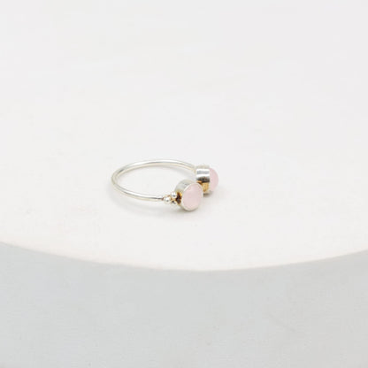 Two stone ring with rose Quartz set in sterling Silver, adjustable.