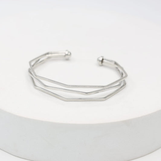 Sterling Silver Stacking bracelet in a geometric shape, adjustable.