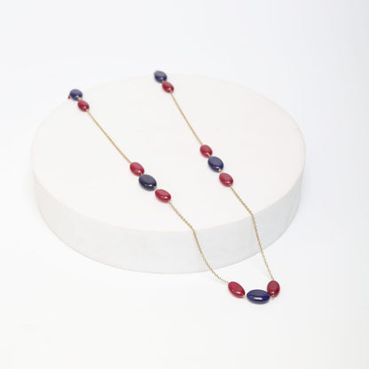 Sterling Silver Gold plated
Ruby Quartz and sapphire Quartz beads chain necklace.