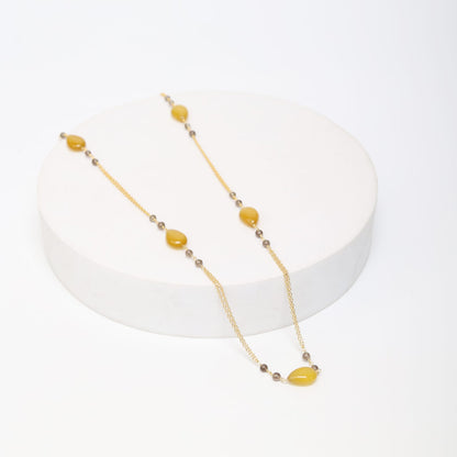 Sterling Silver Gold plated yellow Quartz with smoky beaded string.