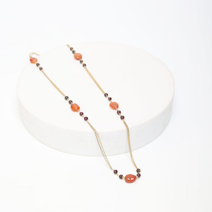 Sterling Silver Gold plated carnelian and garnet string with 18 karat Gold plating.