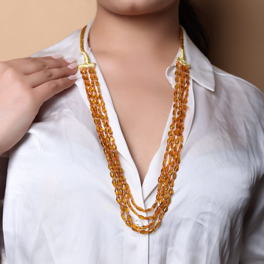 Yellow Quartz and beads in double layered string necklace in Sarafa closure. 
Length: 18-20 inches.