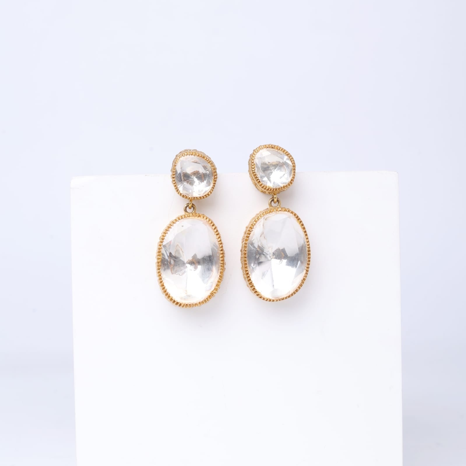 Moissanite earrings with Moissanite polkis, Sterling silver with 24 k plating.