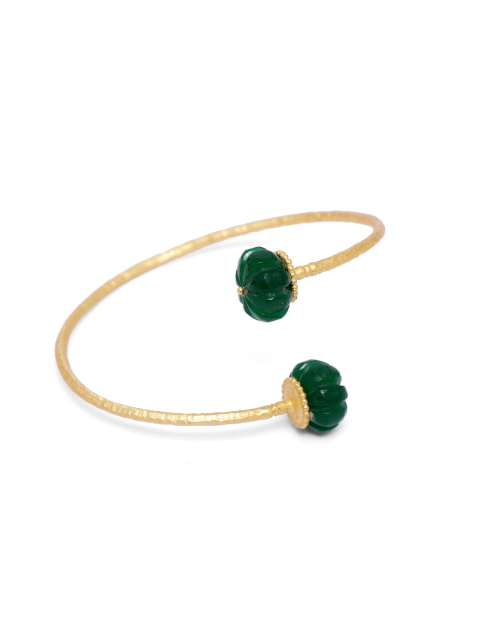 Anandi Bracelet in 92.5 Sterling Silver dipped in 1 micron Gold plated with 
Green Onyx carved stones.