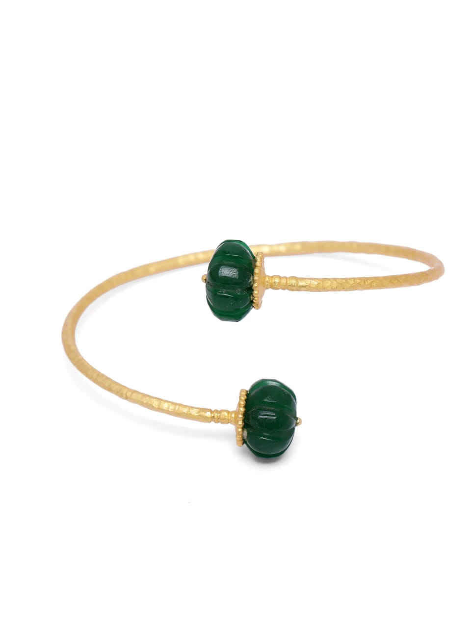 Anandi Bracelet in 92.5 Sterling Silver dipped in 1 micron Gold plated with 
Green Onyx carved stones.