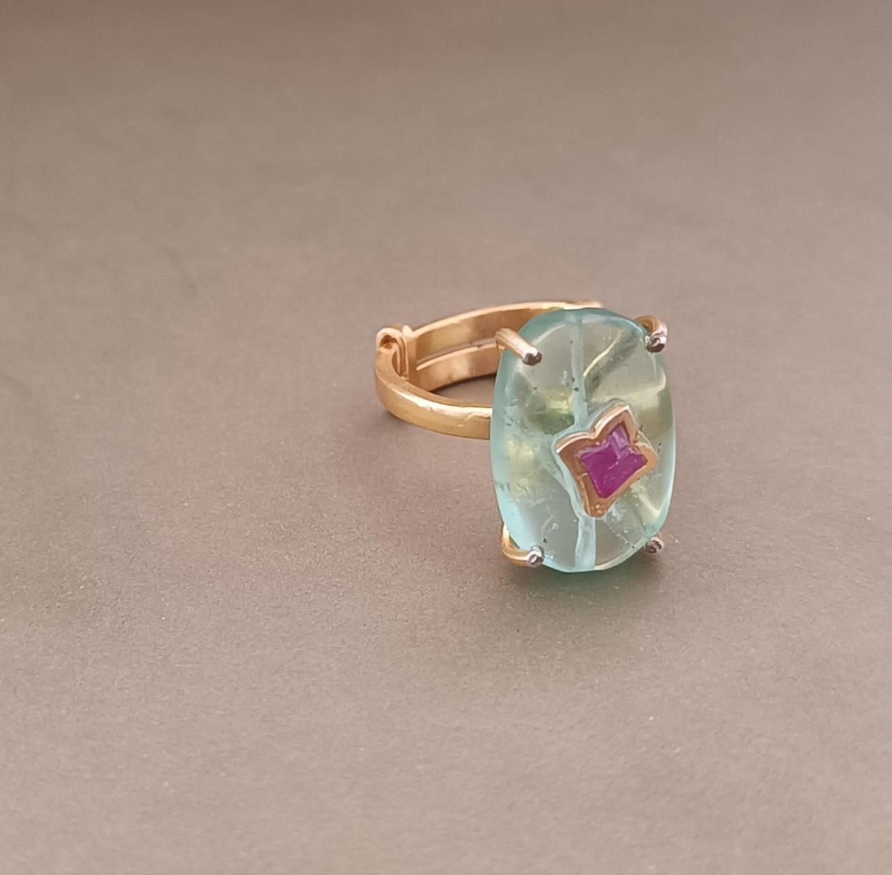Floride ring in 92.5 sterling Silver ring with Floride and Ruby in 1 micron Gold plating.