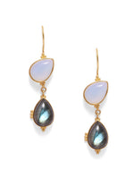 Load image into Gallery viewer, Earrings in 92.5 Sterling Silver dipped in 18kt Gold plating with Labradorite and Moonstone, Nisha earrings.
