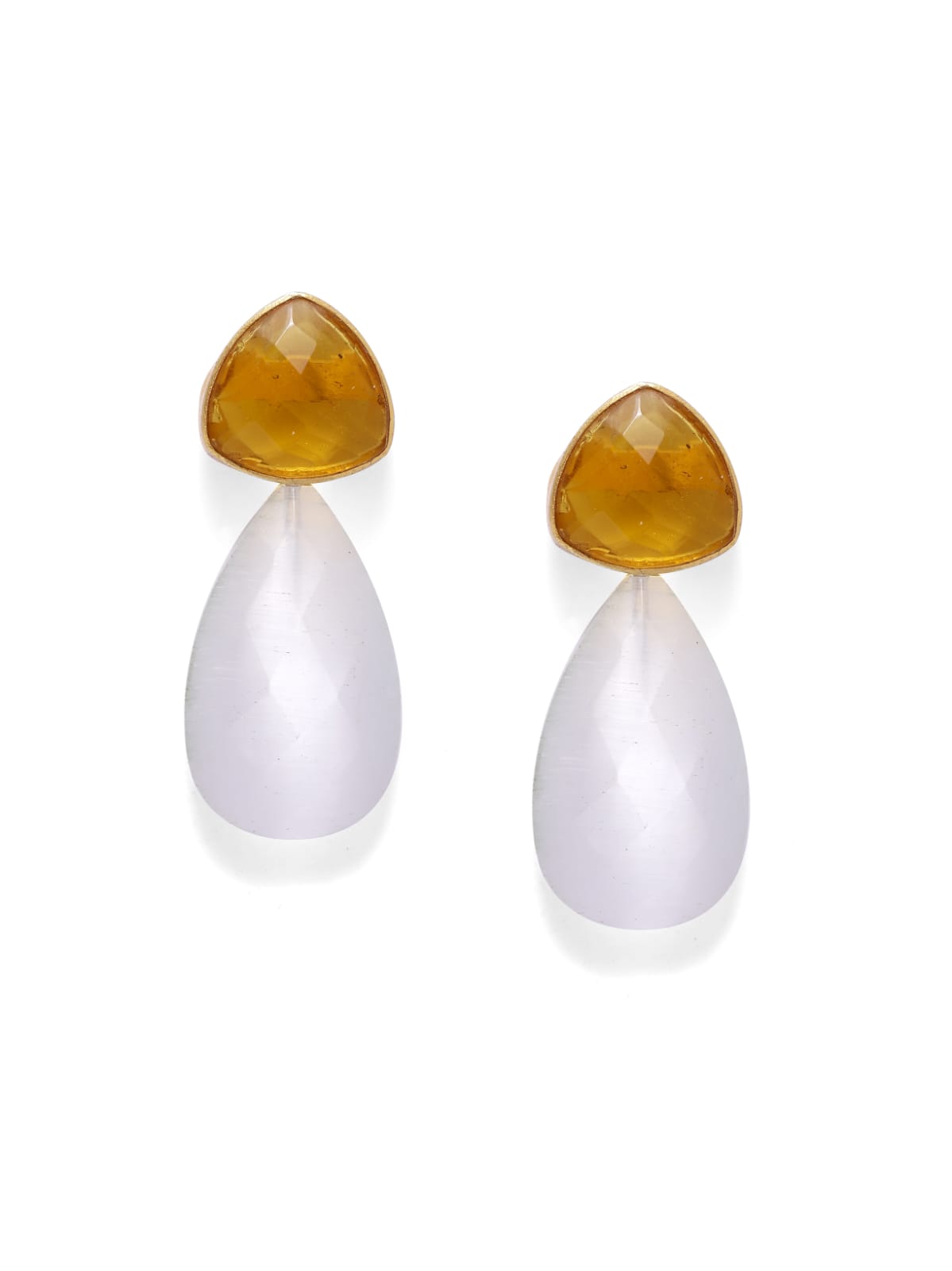 Yellow quartz and labradorite earrings in 92.5 Sterling Silver with 1 micron Gold plating in Push-Post closure.