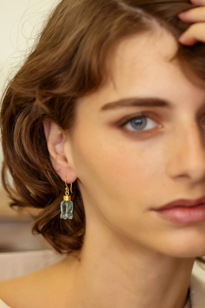 Blue Hydro-Dome earrings in 92.5 Sterling Silver with 1 micron Gold plating.