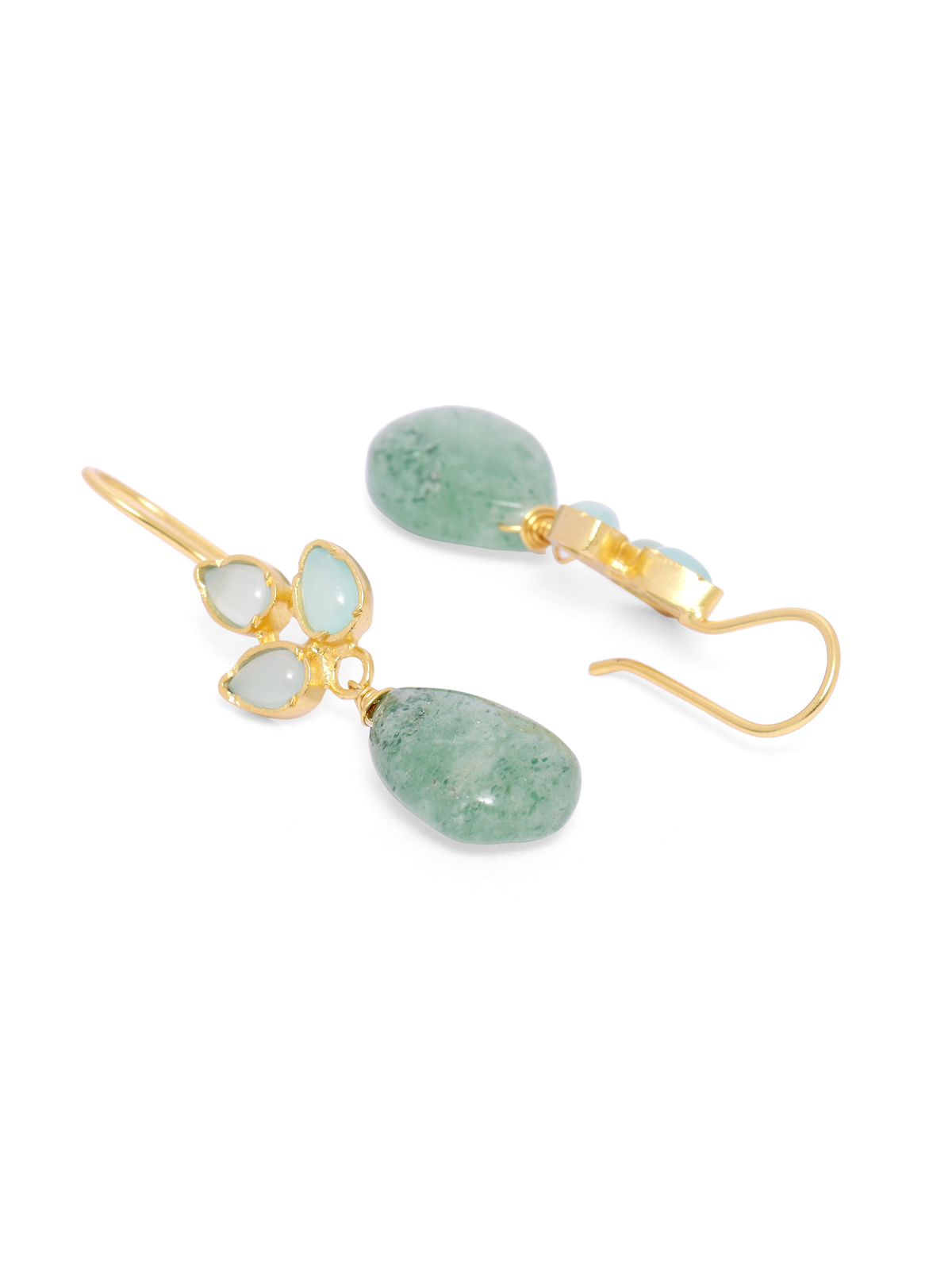 Durga earrings (Green) in 92.5 Sterling Silver with Aquacalcydony and grapes Aventurine in 1 micron Gold plating, Hook earrings.