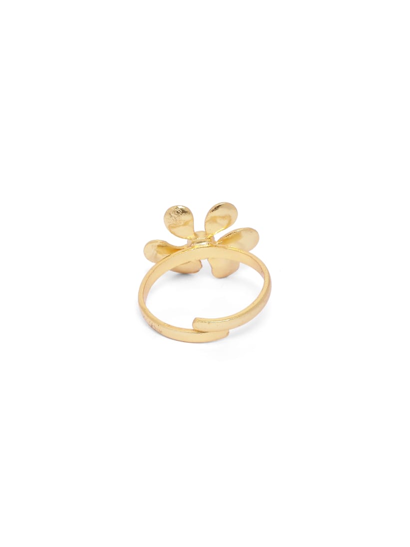 Champa Ring in 92.5 Sterling Silver dipped in 1 micron Gold plating with Pearls, Size adjustable.