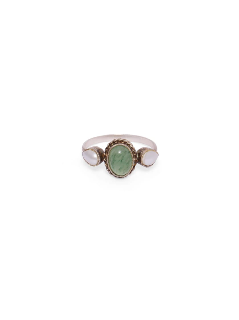 Aayesha Ring in 92.5 Sterling Silver with Grapes Aventurine, Pearl Ring,
Size made to order.