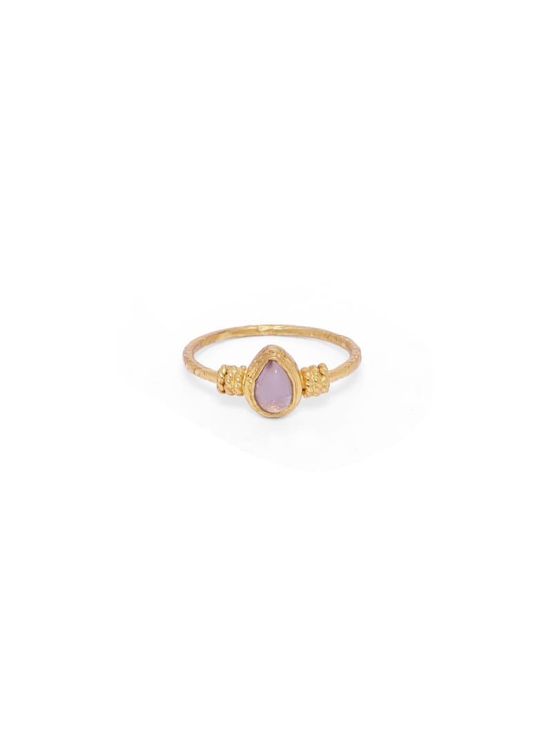 Prachi Ring in 92.5 Sterling Silver, dipped in 1 micron Gold plated with
Semi precious Amythest Ring,
Size made to order.