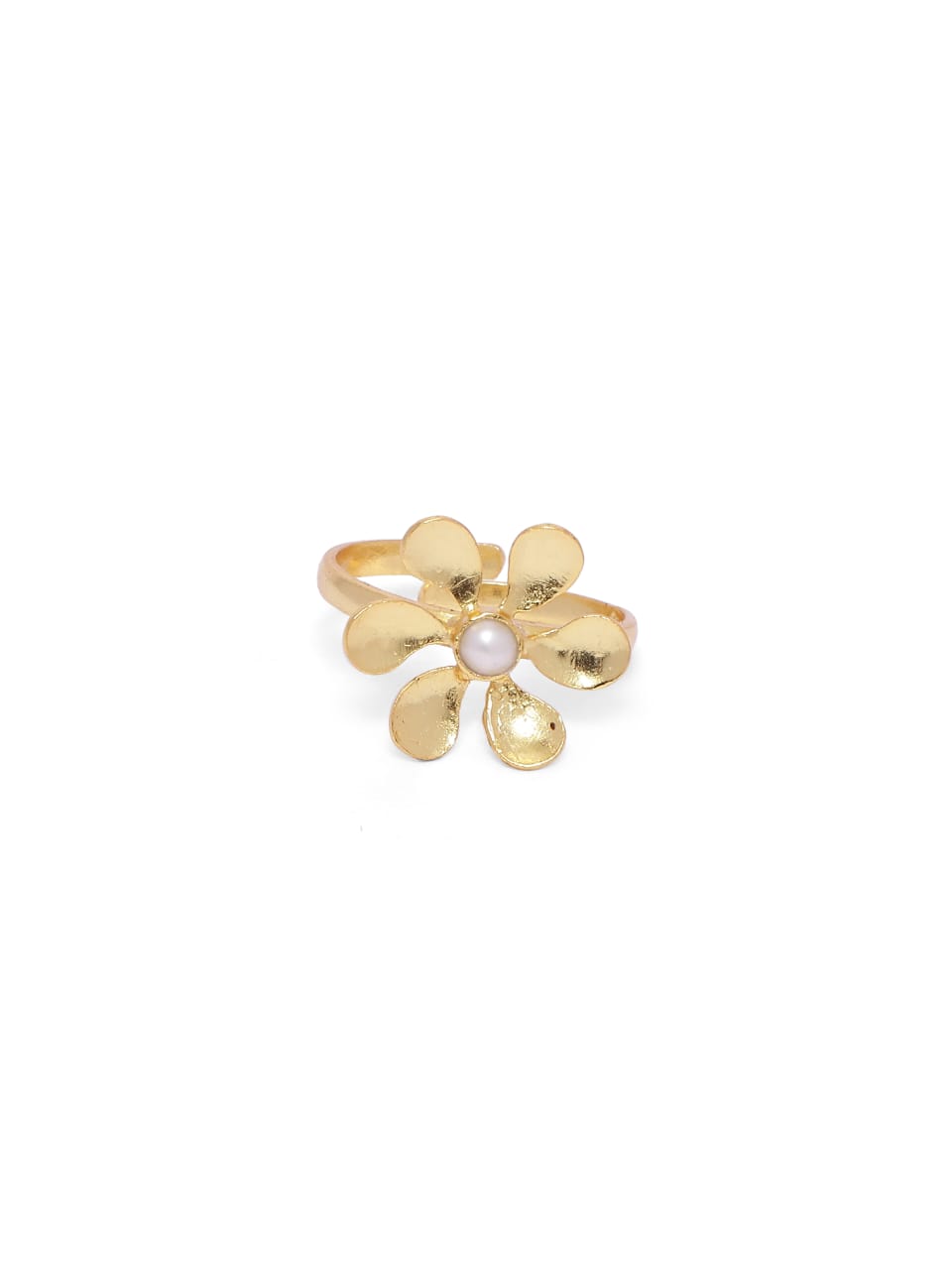 Champa Ring in 92.5 Sterling Silver dipped in 1 micron Gold plating with Pearls, Size adjustable.
