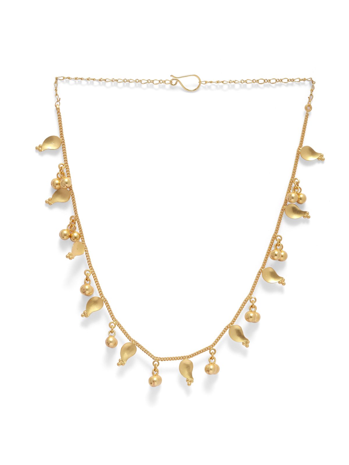 Dhwani mala in 92.5 Sterling Silver with leaves and bells Motifs, Stacking necklace in 1 micron Gold plating.