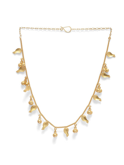 Dhwani mala in 92.5 Sterling Silver with leaves and bells Motifs, Stacking necklace in 1 micron Gold plating.