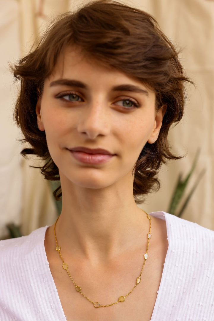 Chamkila necklace in 92.5 Sterling Silver dipped in 1 micron Gold plating with Slice Polki.