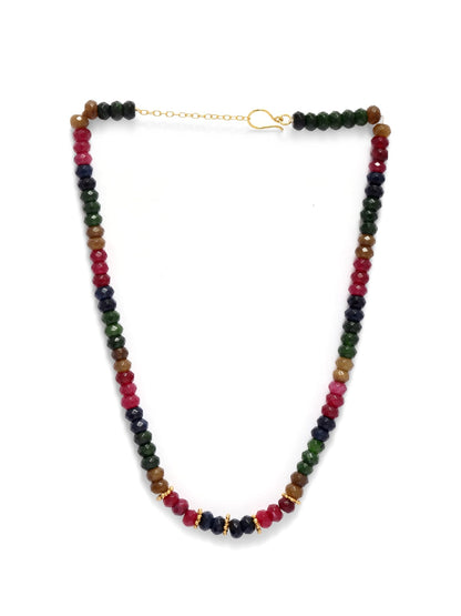 Beaded necklace in multi-coloured semi precious stones, with Multi-Tourmaline colours.