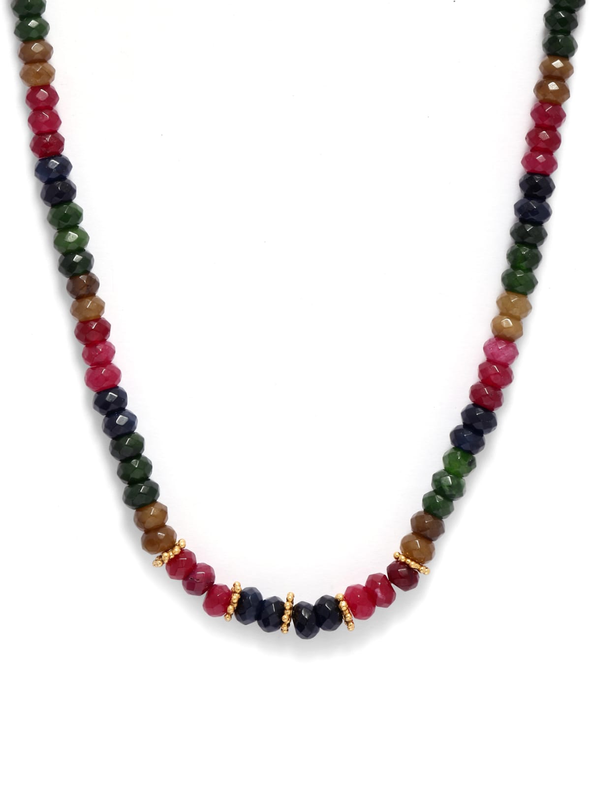 Beaded necklace in multi-coloured semi precious stones, with Multi-Tourmaline colours.