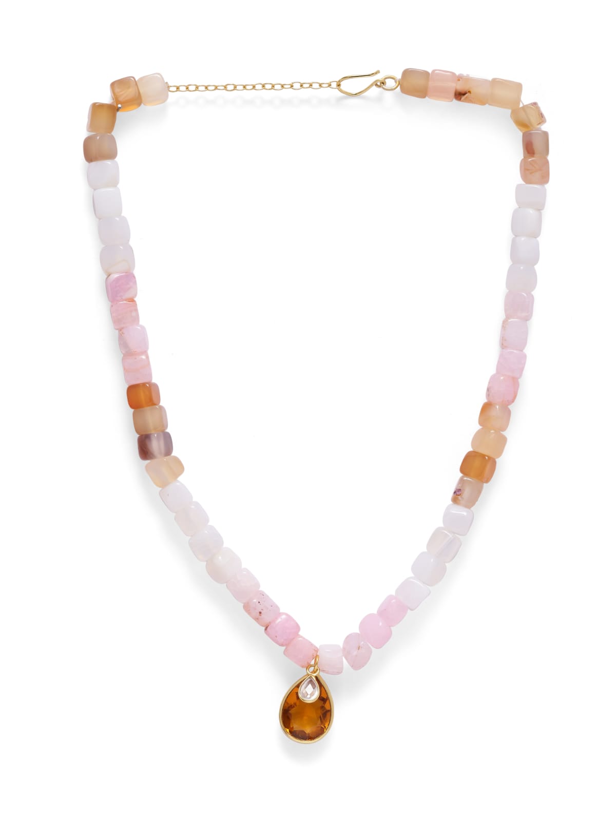 Stacking String-in necklace with Agate stones, lemon Quartz and Polki stones.