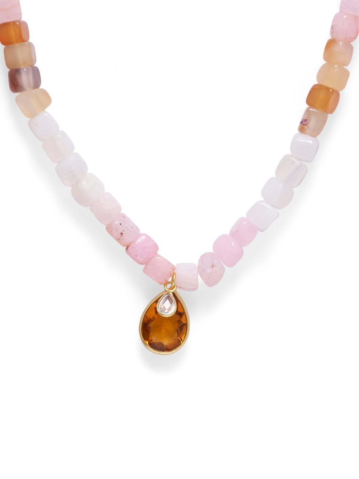 Stacking String-in necklace with Agate stones, lemon Quartz and Polki stones.