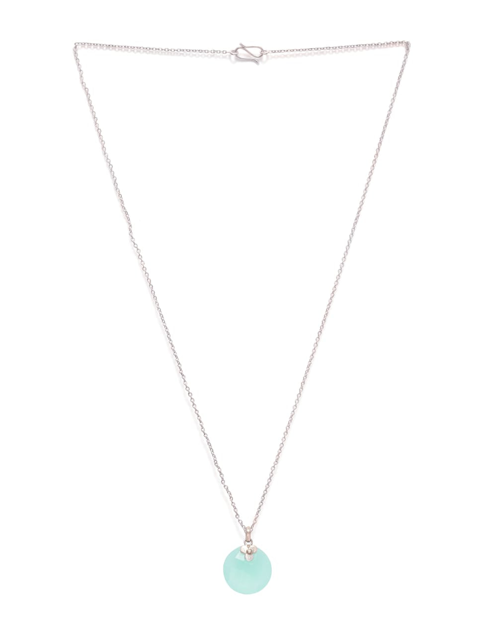 Aqua pendant, set in 92.5 Sterling Silver, stacking chain in S-hook closure.