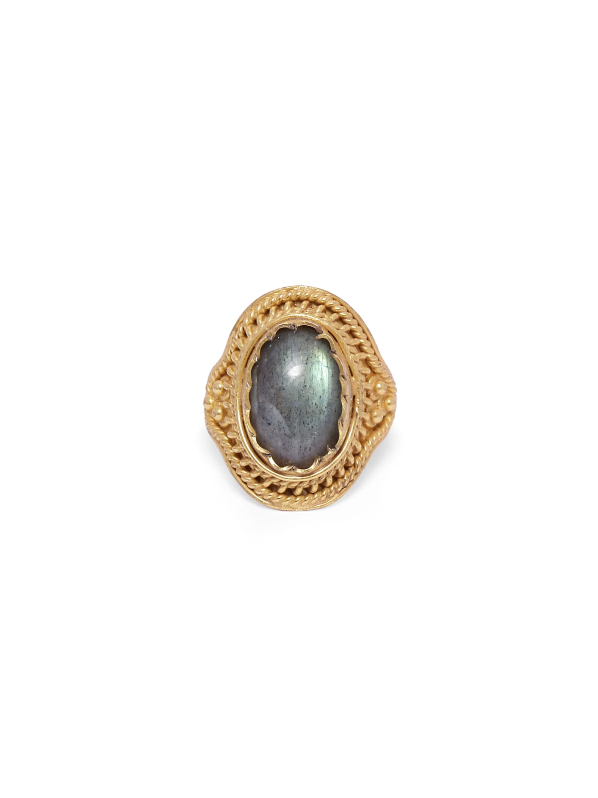 Naveena Ring in 92.5 Sterling Silver dipped in 1 micron Gold plating, handcrafted ring in semi-precious Labradorite stone.