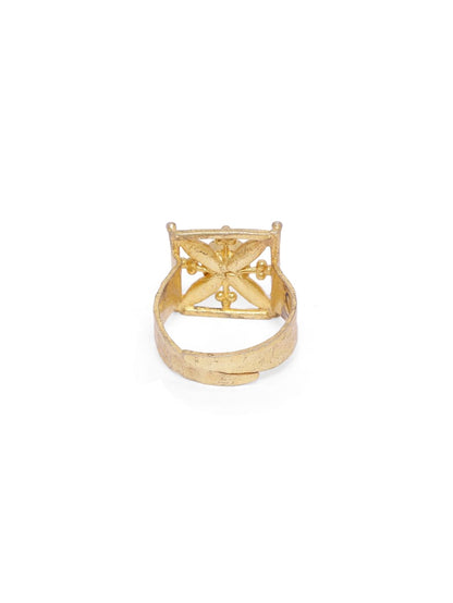 Ujjawala Ring in 92.5 Sterling Silver, handcrafted and dipped in 1 micron Gold plating with semi precious stones.