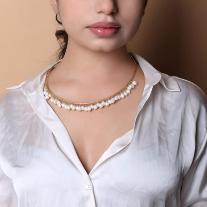 92.5 Sterling silver handcrafted gold plated natural pearl indo western wear Hasli/Necklace, Bhavani Hasli.