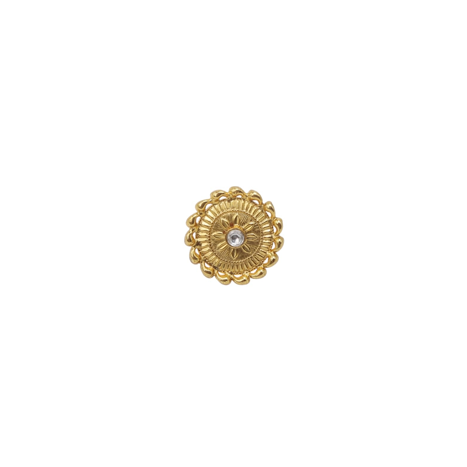 Chand Meena ring in 92.5 Sterling Silver in 1 micron Gold motif with Billor-Polki, adjustable.