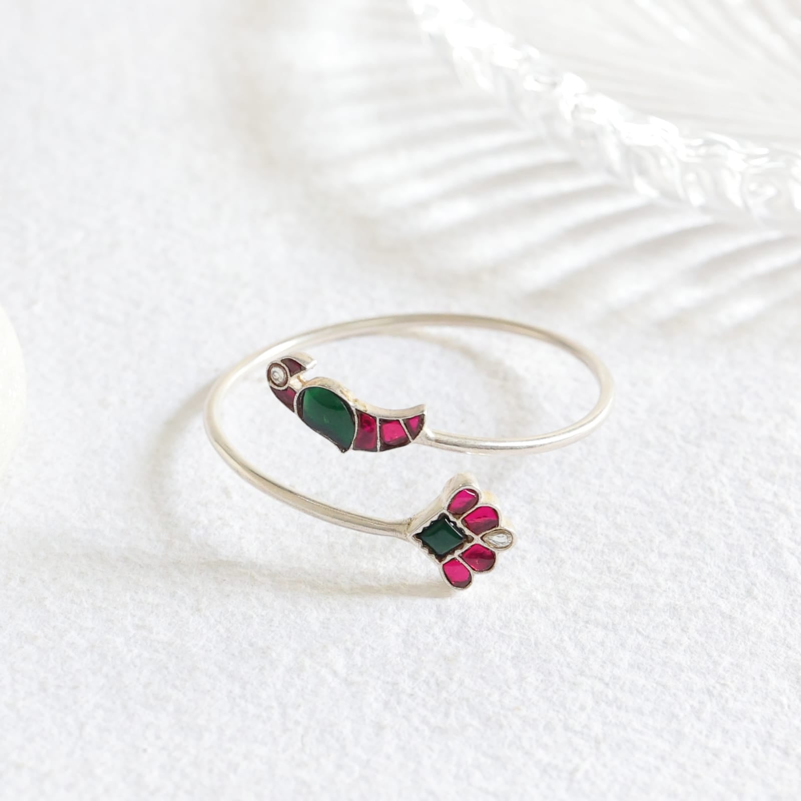 Prakarti bracelet/bangle in 92.5 Sterling Silver Jadau Polki traditional bangle.
