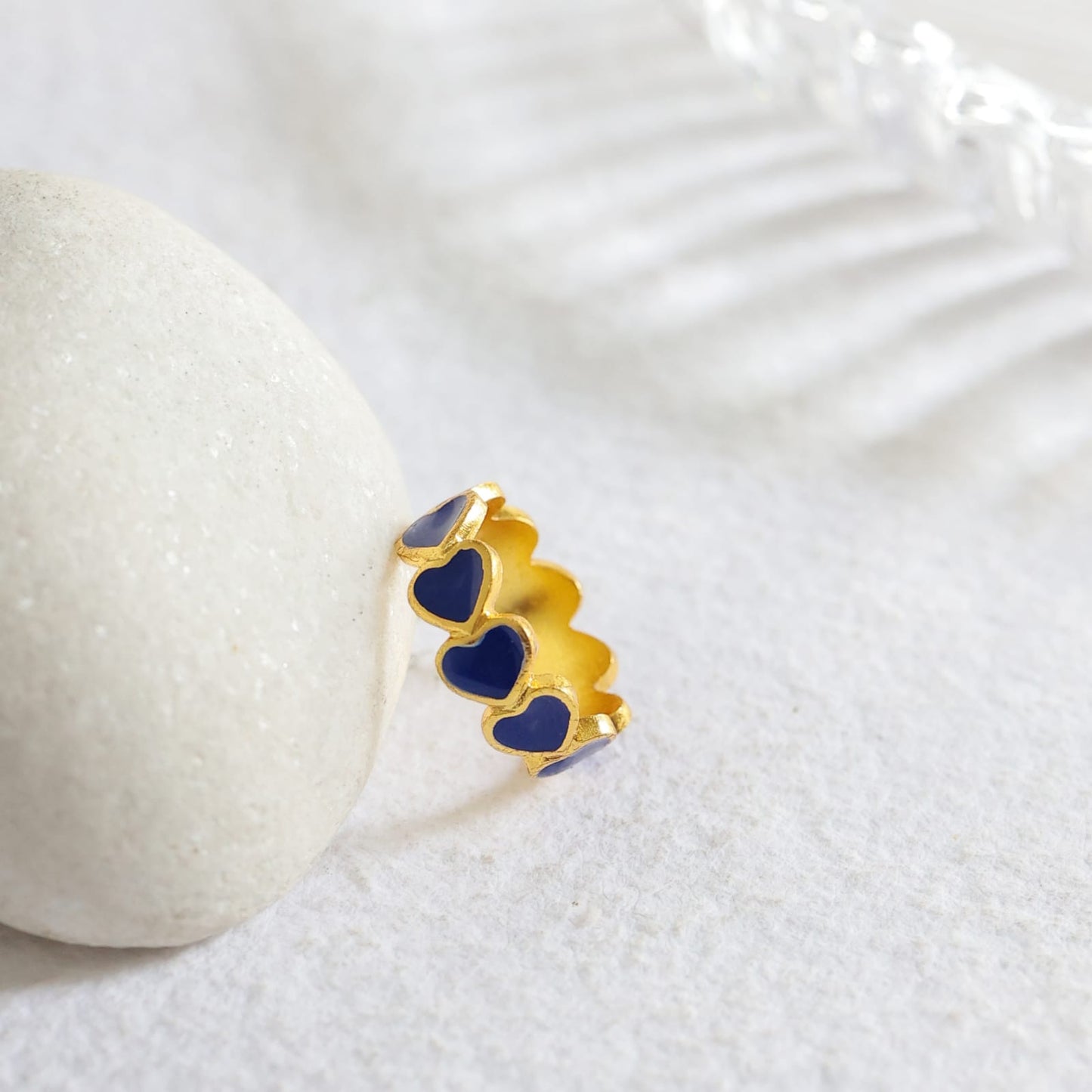 Ishq ring (Blue) in 92.5 Sterling Silver dipped in 1 micron Gold plating with blue Enamel.