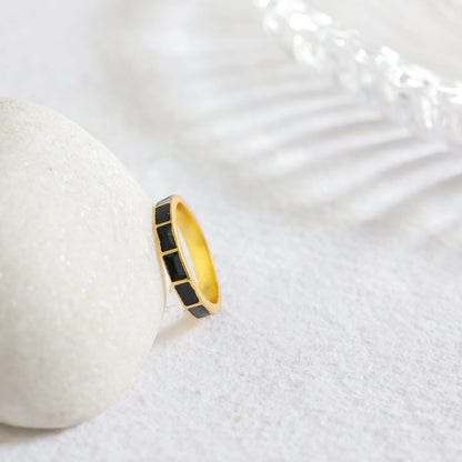 Kalki Ring in 92.5 Sterling Silver handcrafted and dipped in 1 micron Gold plating with Black Enamel.