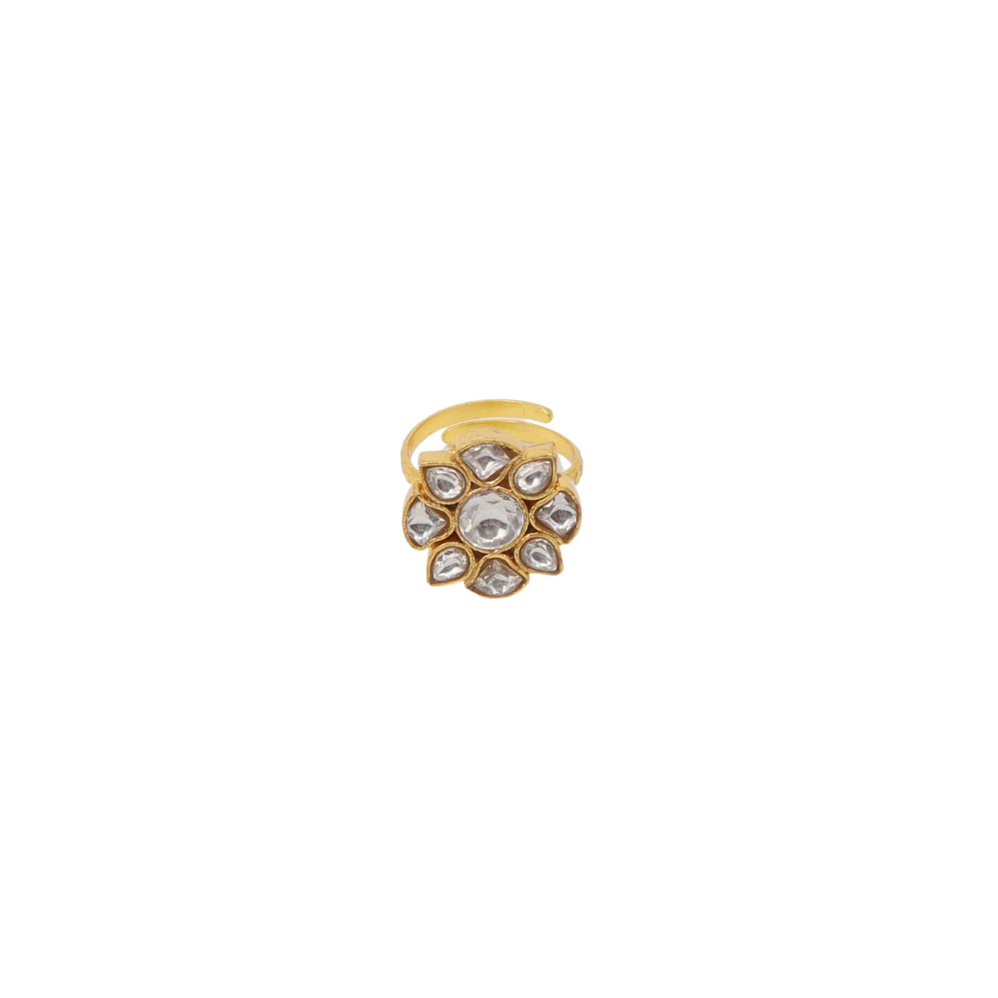 Zubeda Ring in 92.5 Sterling Silver handcrafted and dipped in 1 micron Gold plating Jadau-Polki ring, adjustable.