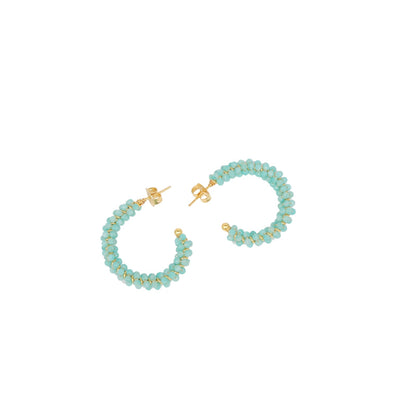 Mallika Hoops in 92.5 Sterling Silver handcrafted and dipped in 1 micron Gold plating with semi-precious stones, beaded trendy hoops.