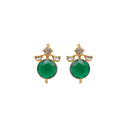 Ranjita Earrings in 92.5 Sterling Silver handcrafted and dipped in 1 micron Gold plating with green Onyx and semi-precious stones and Polki.