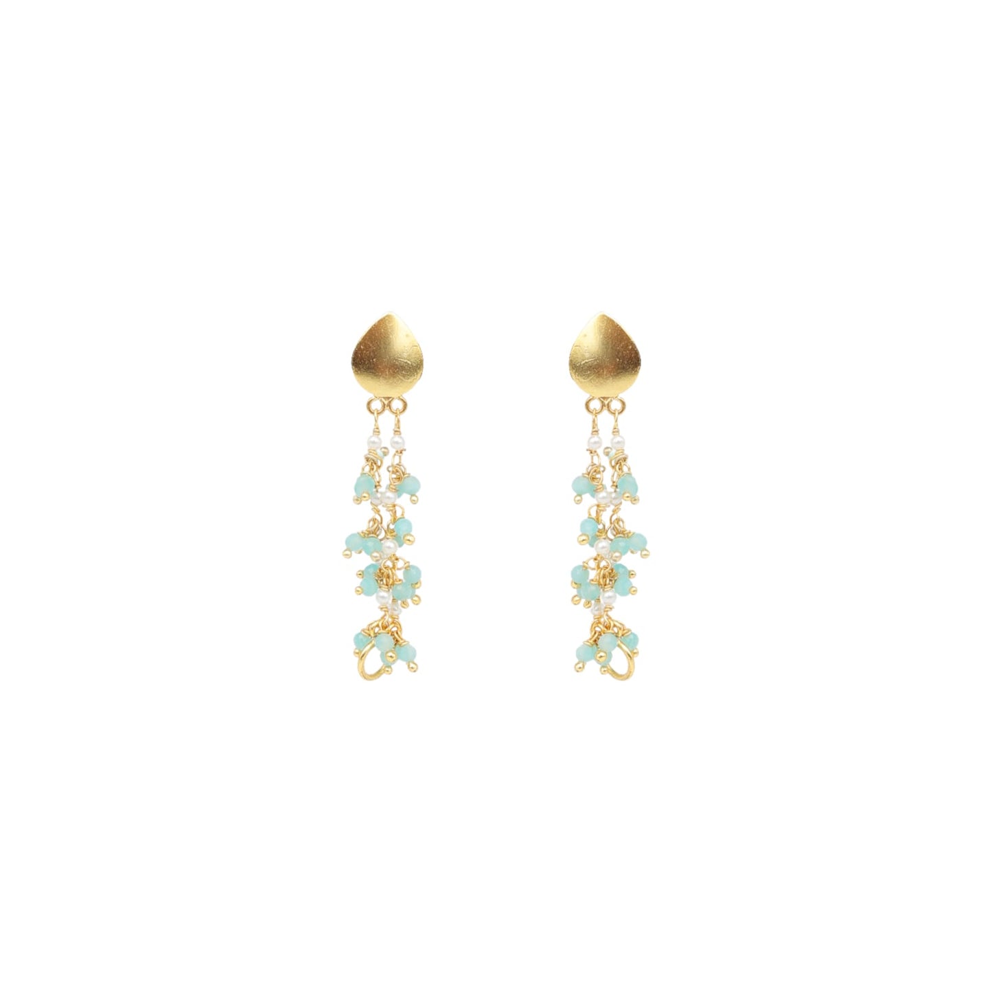 Fiza earrings in 92.5 Sterling Silver handcrafted and dipped in 1 micron Gold plating with Aquacalcydony beads.