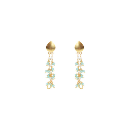 Fiza earrings in 92.5 Sterling Silver handcrafted and dipped in 1 micron Gold plating with Aquacalcydony beads.