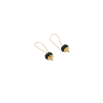 Kalindi Earrings in 92.5 Sterling Silver handcrafted and dipped in 1 micron Gold plating with black Onyx melon shaped.